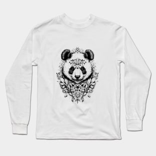 Panda Bear Wild Animal Nature Illustration Art Tattoo Long Sleeve T-Shirt